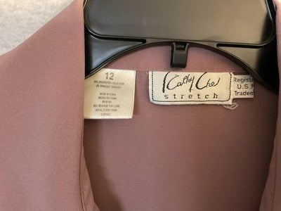 Cathy Che Blouse Womens 12 Pink Collared 3/4 Sleeve Embroidered Stretch Top