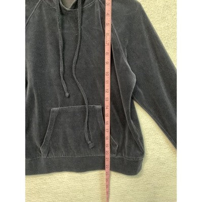 Ambiance Hoodie Womens Navy Blue Pullover Velour Long Sleeve Kangaroo Pocket