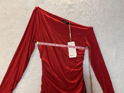 ZESICA Dress Womens Medium Red One Shoulder Lace Maxi Ruched Bodycon New