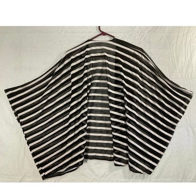 Kimono Wrap Top Coverup Women One Size Black White Striped Open Front Sheer