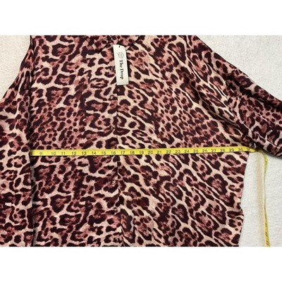 The Drop Blouse Womens 3X Leopard Animal Print Sheer Long Sleeve Button Shirt