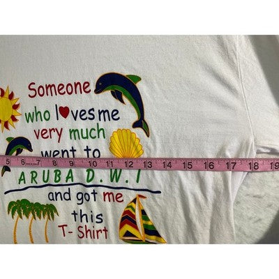 Sea Man Aruba Souvenir T-Shirt Mens Medium White Cotton Graphic Tee Travel