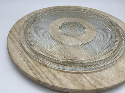 Vintage Clear Pressed Glass Round Cake Plate Replacement Striped Contemporary
