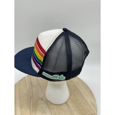 Air Products Hat Cap Snap Back Mens White Blue Rainbow Trucker Mesh Baseball