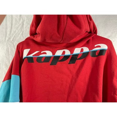 Kappa Cropped Hoodie Womens Medium Red Colorblock Logo Streetwear Pullover