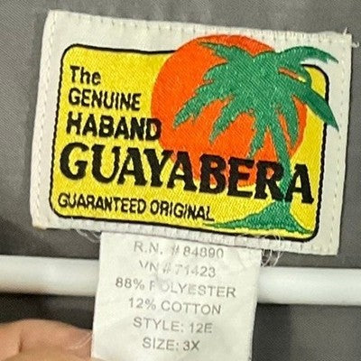 Haband Guayabera Shirt Mens 3X Gray Embroidered Short Sleeve Tropical Button Up