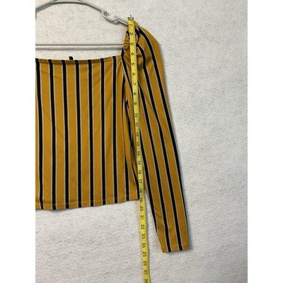 Daisy May Shirt Womens Small Yellow Black Stripe Square Neck Long Sleeve Stretch