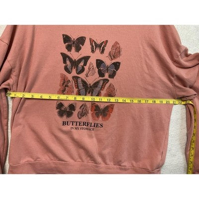 Shein Sweatshirt Womens Medium Pink Butterflies In My Stomach Pullover Crewneck