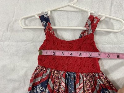Blueberi Boulevard Dress Girls 12-18M Red Patchwork Handkerchief Hem Sundress