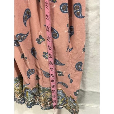 J for Justify Maxi Dress Womens Large Pink Paisley Strappy T-Back Boho Summer