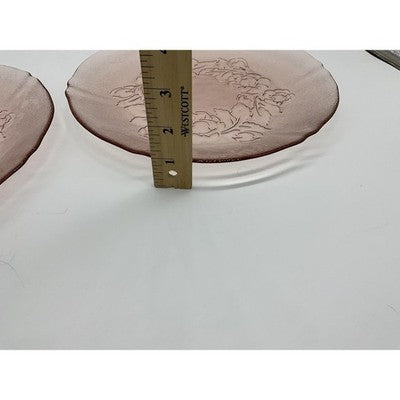Vintage Pink Pressed Glass Luncheon Plates Set Of 2 Floral Art Deco Tableware
