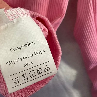 Ribbed Long Sleeve Top Womens Large Pink Notch Neck Cropped Shirt