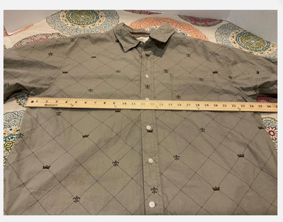 Crown Argyle Print Shirt Men 2XL Gray Short Sleeve Button Up Collared Casual VTG