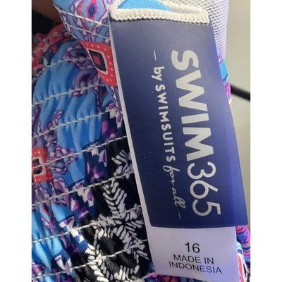 Swim365 Tankini Top Women 16 Multicolor Geometric Smocked Swimsuit