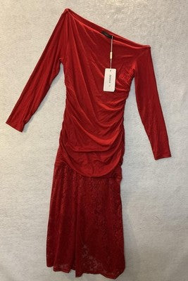 ZESICA Dress Womens Medium Red One Shoulder Lace Maxi Ruched Bodycon New