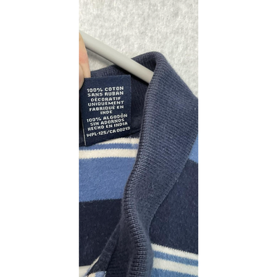Chaps Polo Shirt Mens Large Navy Blue Striped Cotton Embroidered Crest Logo
