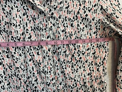 Alex Marie Button Up Shirt Womens 12 White Collared 3/4 Sleeve Animal Print