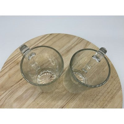 Clear Glass Beer Mugs 2 Pack 6.5" Tall Vintage Retro Heavy Thick Base Handles