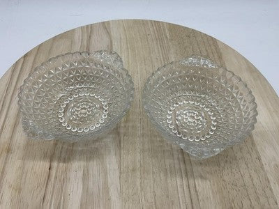 Vintage Clear Pressed Glass Berry Dessert Bowls Set Of 2 Diamond Point Pattern