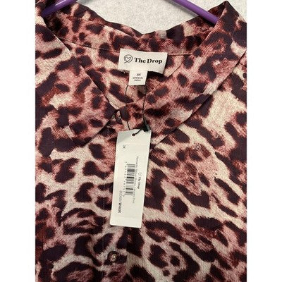 The Drop Blouse Womens 3X Leopard Animal Print Sheer Long Sleeve Button Shirt