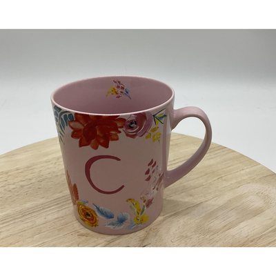 Hearth & Hand with Magnolia C Monogram Mug Pink Floral Stoneware Coffee Cup