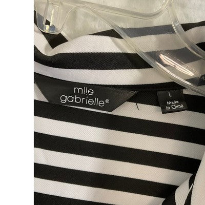 Mlle Gabrielle Shirt Dress Women Large Black White Striped Button Tie Waist Mini