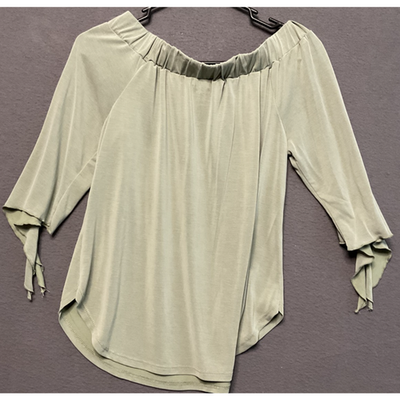 Alya Vintage Off Shoulder Tie Sleeve Top XS Olive Green Blouse Made in USA