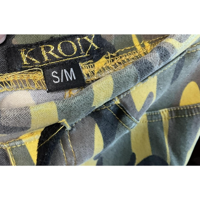 KROIX Pants Womens S/M Yellow Camo Moto Joggers Zipper Detail Drawstring Tapered