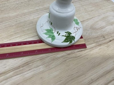 Hand Painted Ceramic Candlestick Holder Ivy Vine Green White Candle Holder