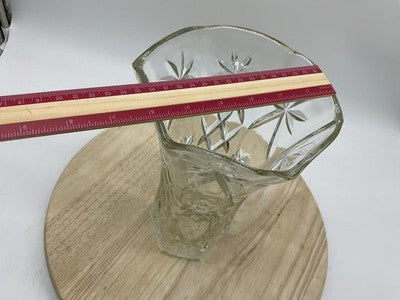 Clear Pressed Glass Flower Vase Starburst Pattern Hexagon VTG Decor Centerpiece