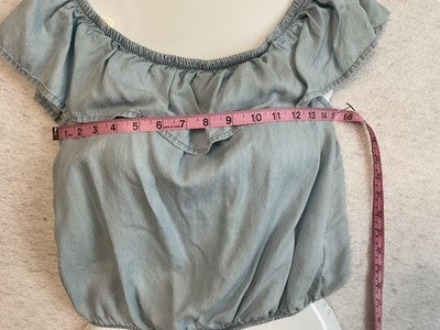 Arizona Jean Co Blouse Juniors XS Blue Off Shoulder Ruffle Crop Top Lightweight