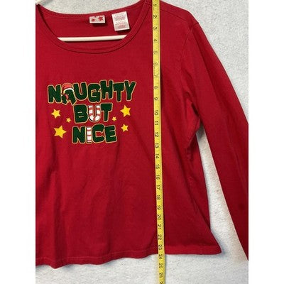 Naughty But Nice Shirt Womens Large Red Long Sleeve Christmas Graphic Funny