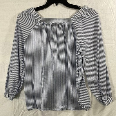 Old Navy Blouse Womens Large Blue White Striped Square Neck Long Sleeve Top