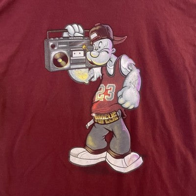 Popeye Shirt Mens Medium Red Boombox 23 Graphic Tee Hip Hop Streetwear Tagless