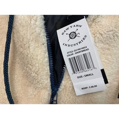 Raw Yarn Industries Sherpa Hoodie Jacket Blue Cream Fleece Zip Up Sz S NWT