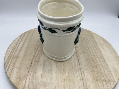 GM Hall Pottery Planter Oval Flower Pot Blue White Floral Handpainted Planter