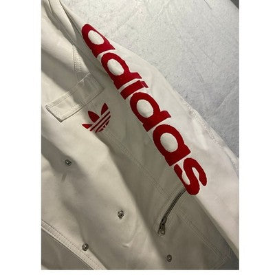 Adidas Moto Jacket Women Large White Red Faux Leather Trefoil Logo Biker Street