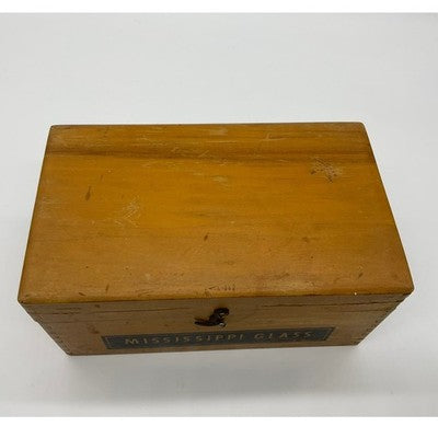 Mississippi Glass Wooden Storage Box 8"x5"4" Tan Industrial Vintage Crate
