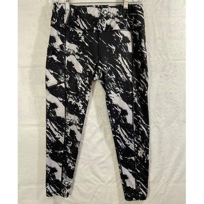 Pro Player Leggings Womens Med Black White Marble Splash Wicking Athletic Pants