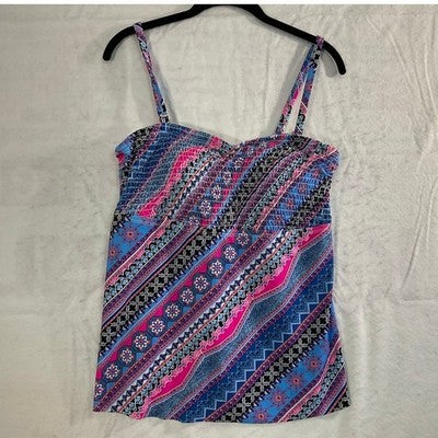 Swim365 Tankini Top Women 16 Multicolor Geometric Smocked Swimsuit