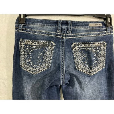 Rock 47 by Wrangler Bootcut Jeans Women 28x32 Dark Wash Rhinestone Western Denim