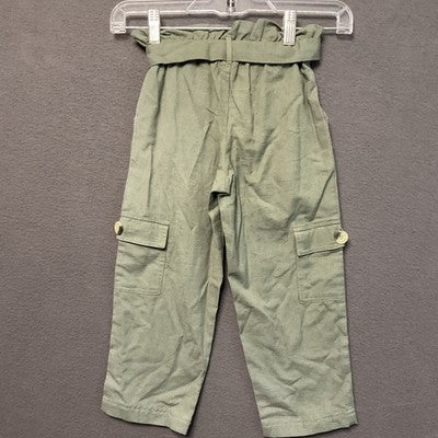 Green Paperbag Waist Pants NWT Girls  Size 3T Cotton Flex Cargo Pockets Belted