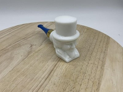 Avon Ceramic Man In Top Hat Tobacco Pipe Figurine White Blue Gold Tone Decor VTG