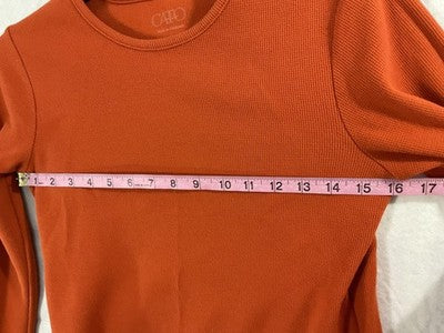 Cato Shirt Womens Small Orange Ribbed Knit Long Sleeve Crew Neck Top Stretch