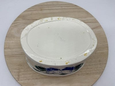 GM Hall Pottery Planter Oval Flower Pot Blue White Floral Handpainted Planter