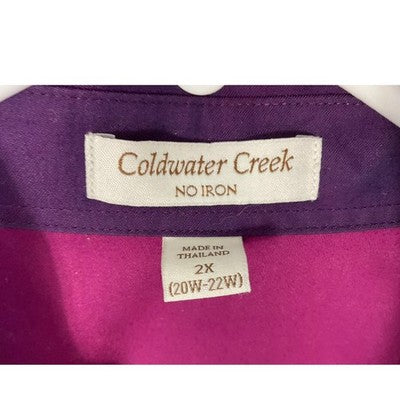 Coldwater Creek Button Down Shirt Womens 2X Purple No Iron Cotton Blouse V-Neck