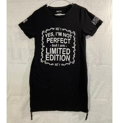 On Fire T-Shirt Dress Womens Large Black Graphic Limited Edition Side Tie Casual