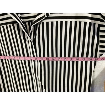 Mlle Gabrielle Shirt Dress Women Large Black White Striped Button Tie Waist Mini