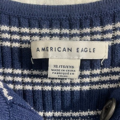 American Eagle Tank Top Womens XL Blue Red White Striped Ribbed Henley Shirt