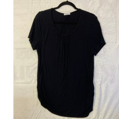 Ekouaer Maternity Top Women Large Black Ruched Side Pleated Scoop Neck Tunic